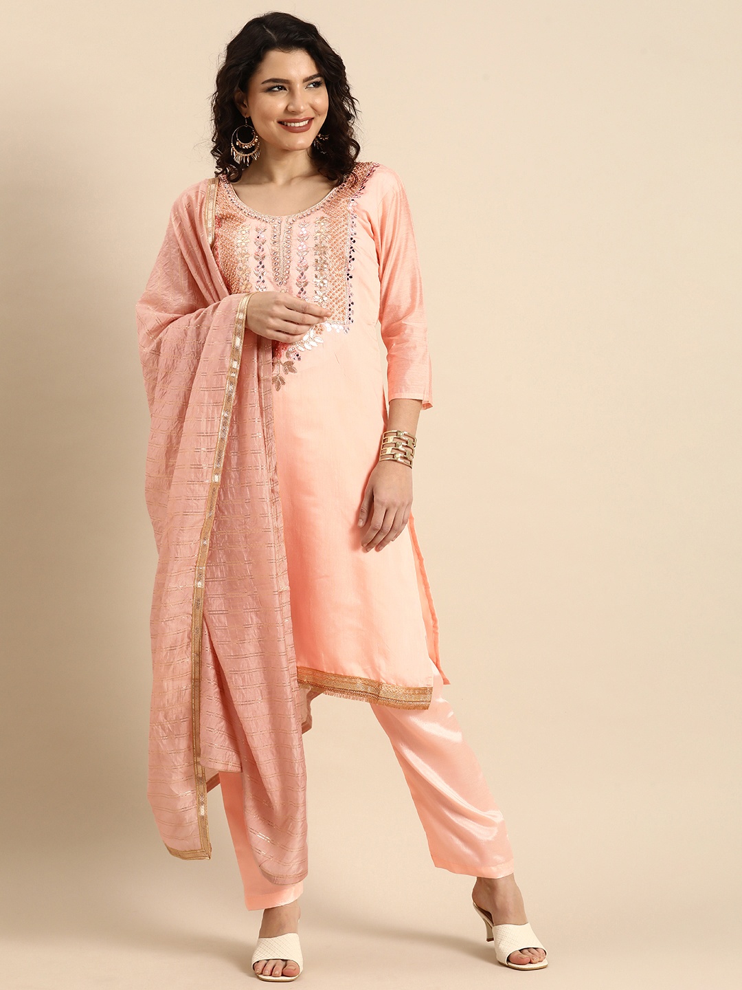 

Rajnandini Pink Embroidered Unstitched Dress Material