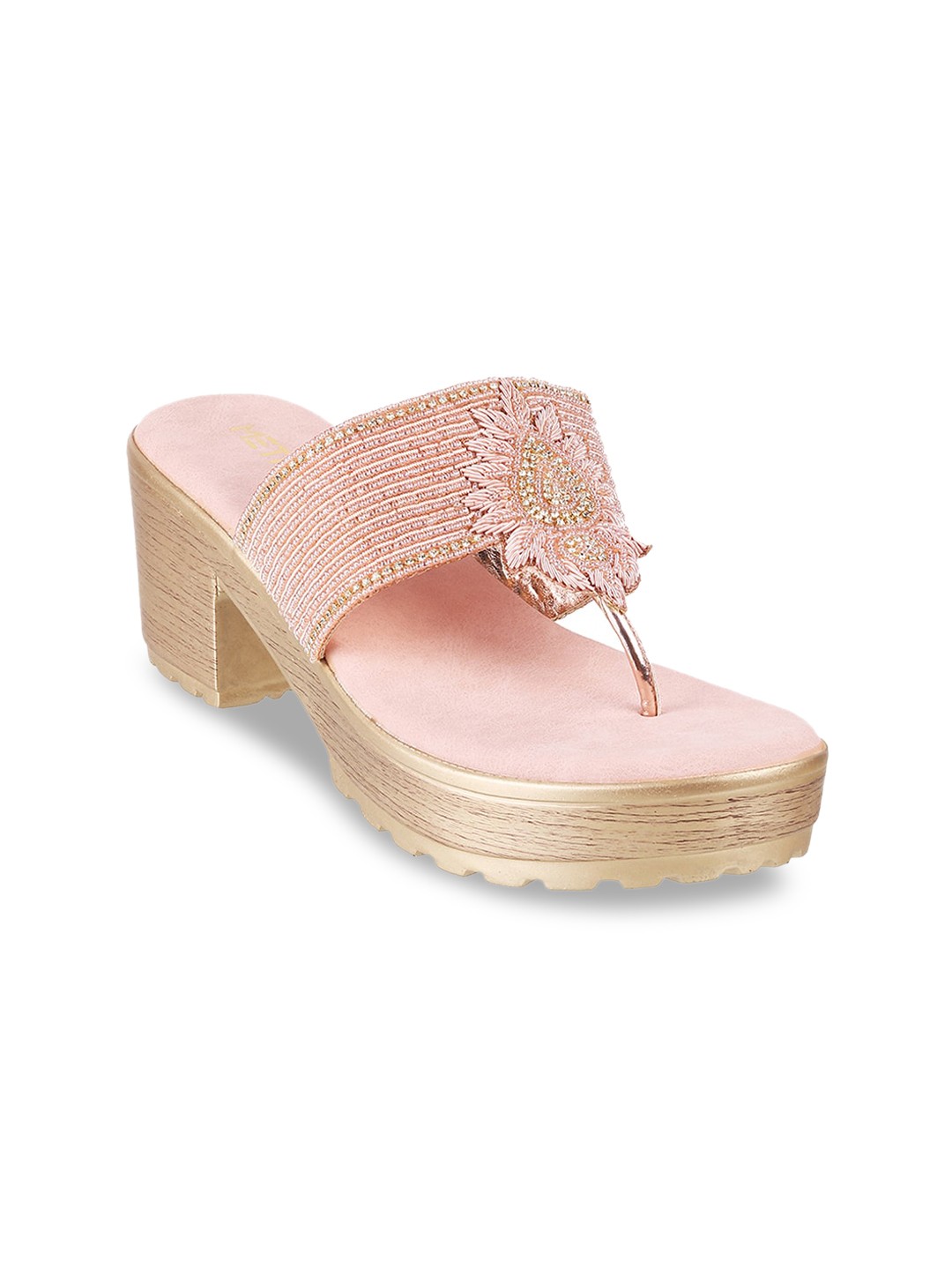 

Metro Peach-Coloured Embellished Platform Sandals
