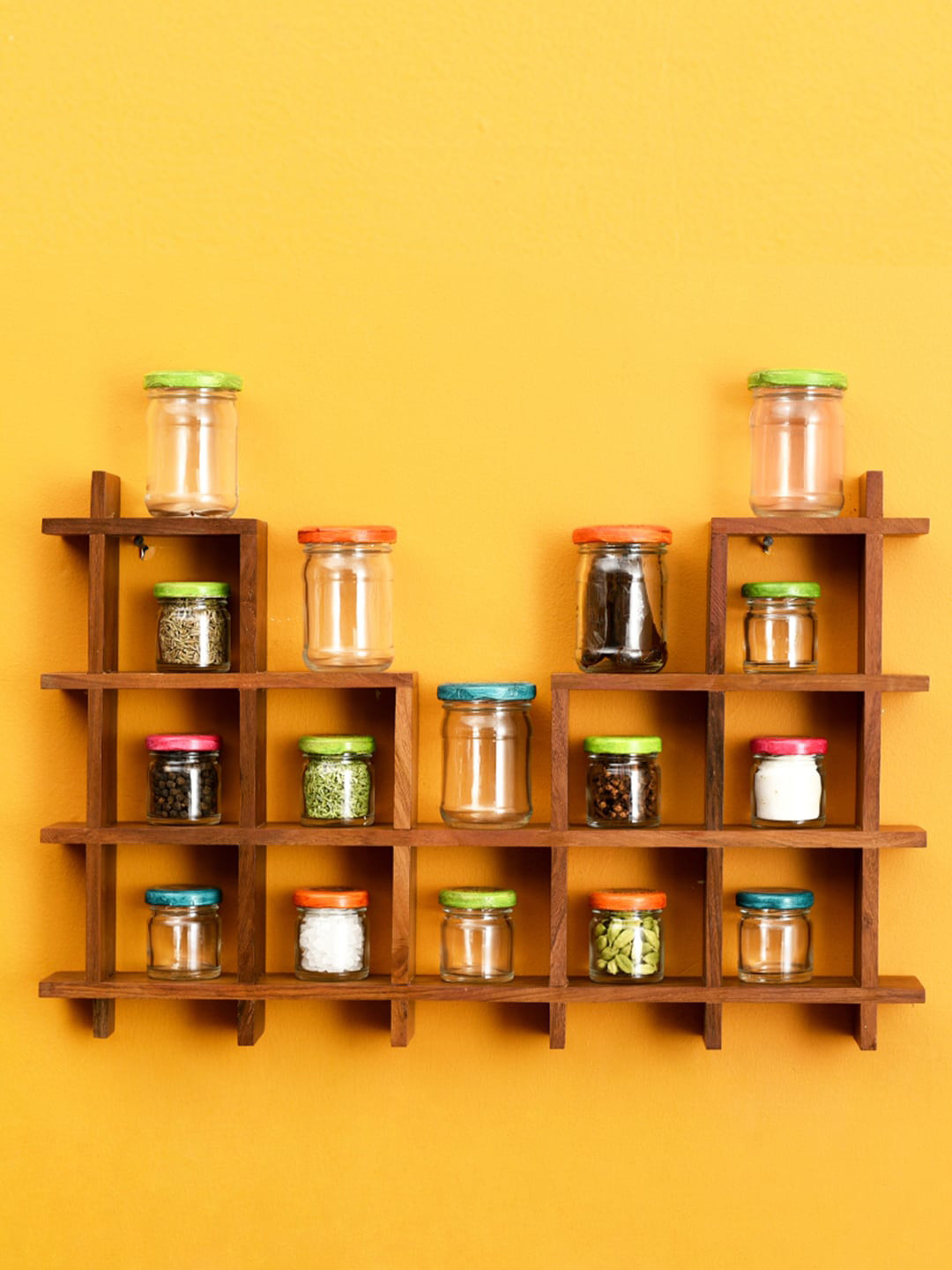

AAKRITI ART CREATIONS Set Of 16 Spices Organiser For Wall, Brown