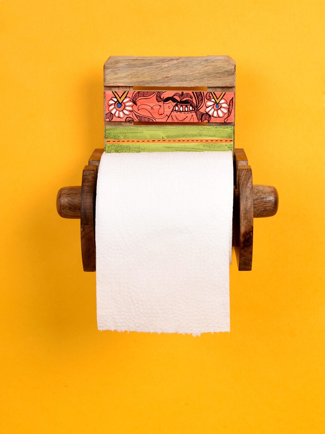 

AAKRITI ART CREATIONS Handcrafted Wooden Tissue Roll Holder, Brown