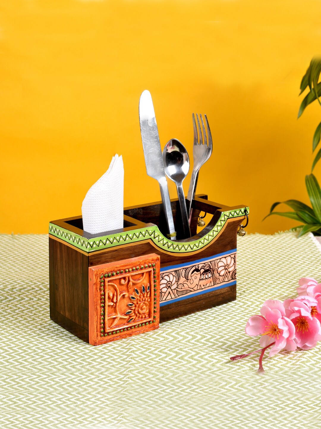 

AAKRITI ART CREATIONS Handcrafted Cutlery Holder, Brown