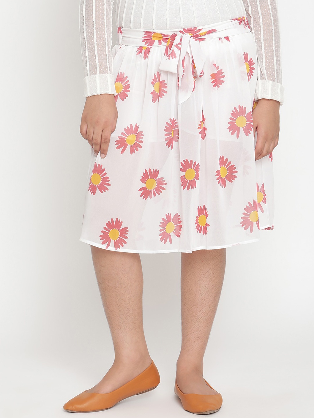 

Stuffie Land Girls White & Pink Floral Printed Skirt