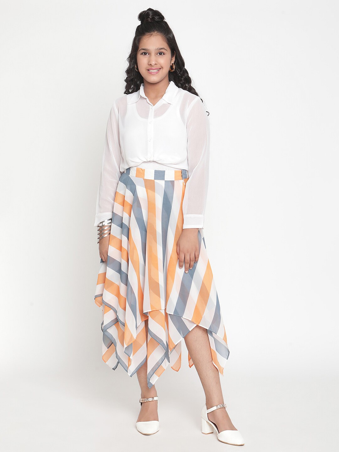 

Stuffie Land Girls Orange & White Striped Shirt with Skirt