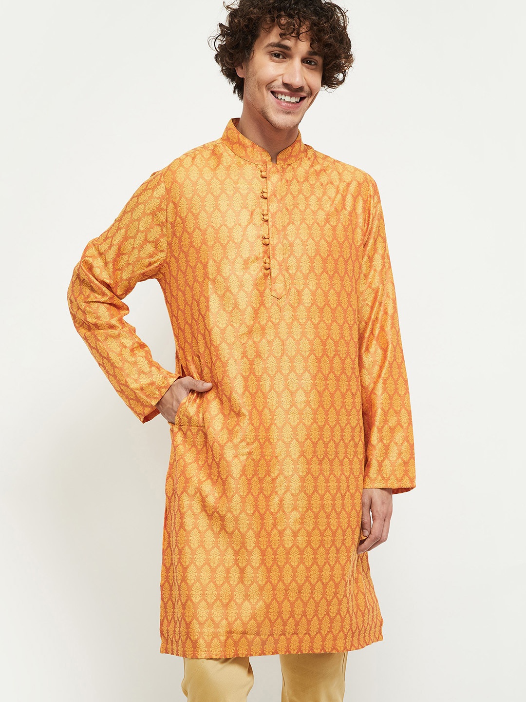 

max Men Yellow Ethnic Motifs Kurta