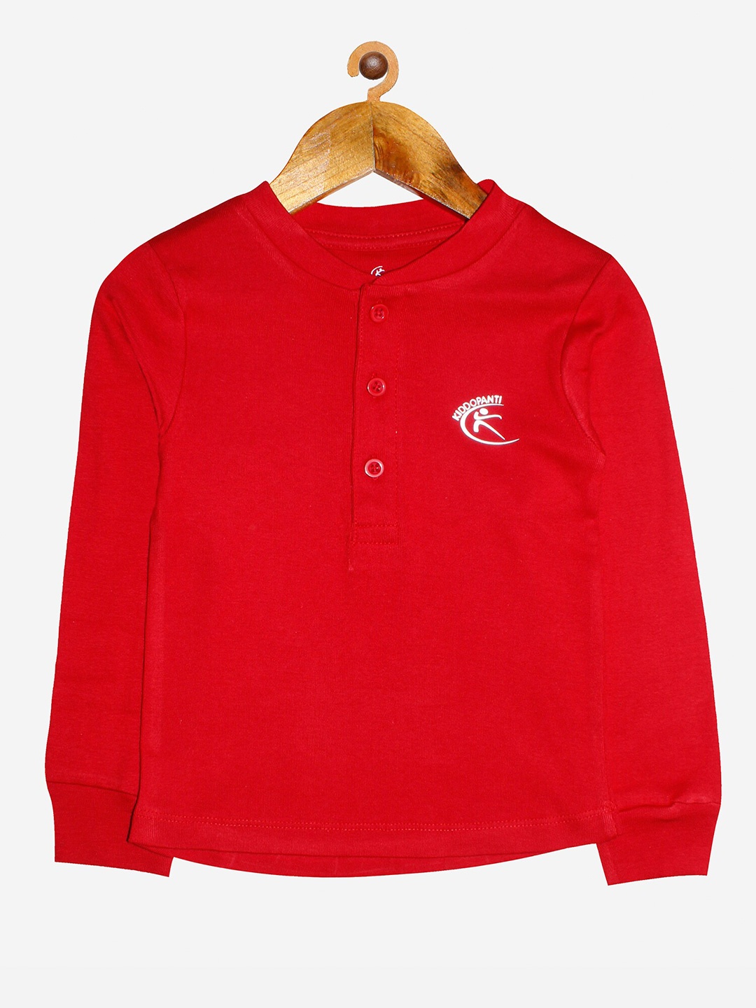 

KiddoPanti Kids Red Henley Neck Pure Cotton T-shirt