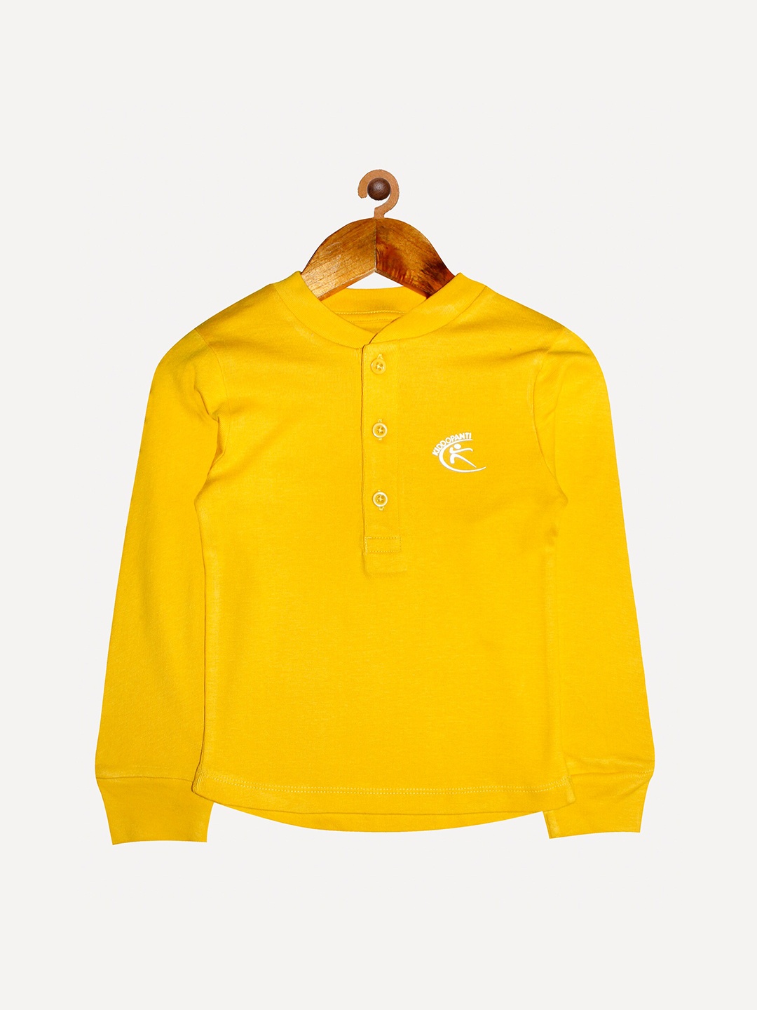 

KiddoPanti Unisex Kids Yellow Solid Henley Neck Cotton T-shirt