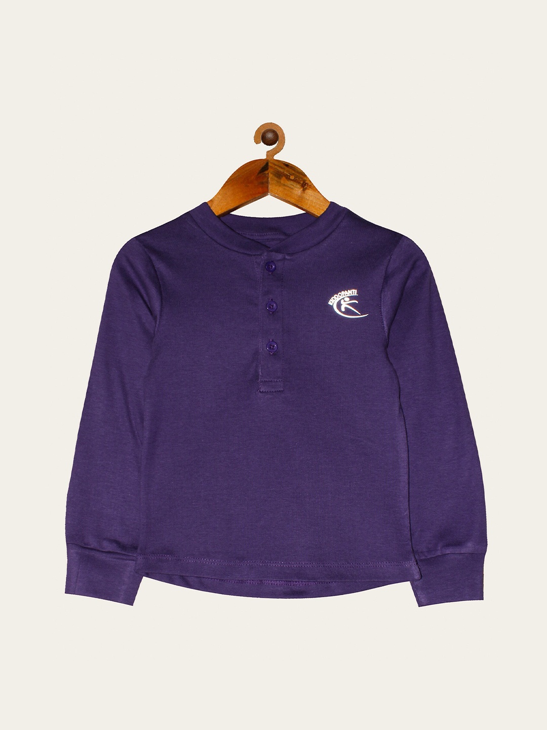 

KiddoPanti Unisex Kids Purple Henley Neck Pure Cotton T-shirt
