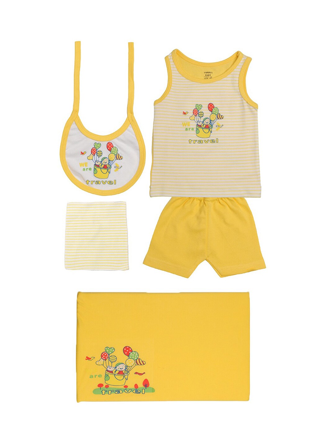 

TINY HUG Boys Yellow & White Printed Top with Shorts