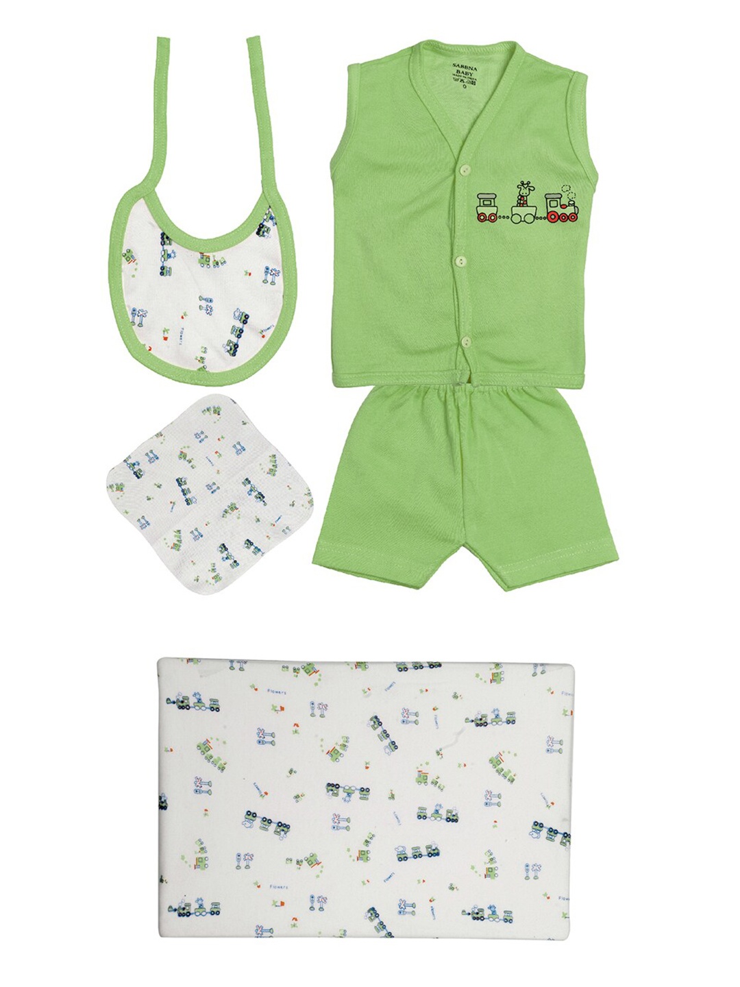 

TINY HUG Boys Green & White Printed Clothing Set