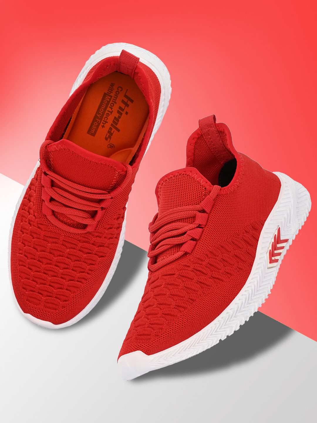 

HIROLAS Men Red Mesh Walking Shoes