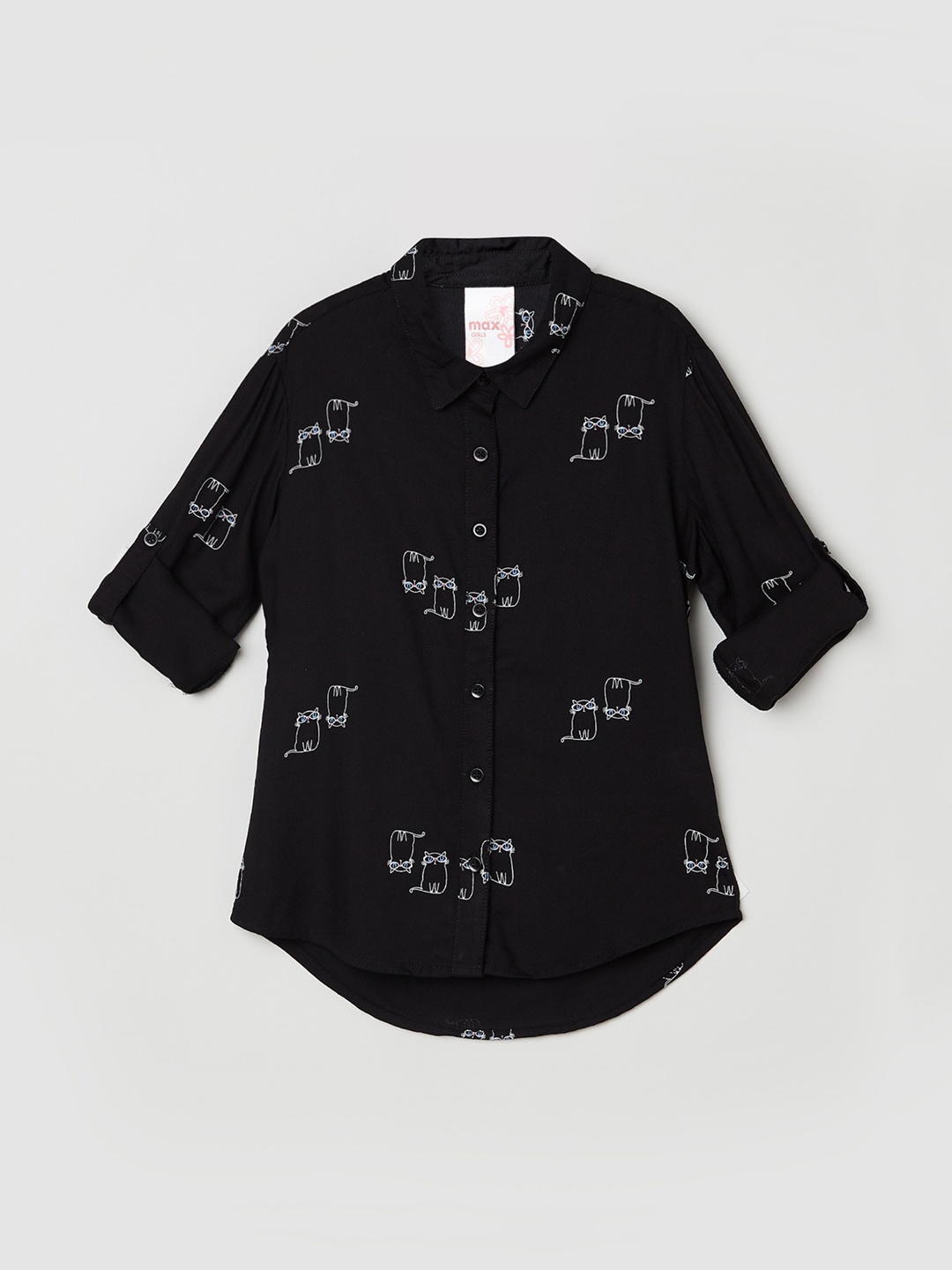 

max Girls Black Opaque Printed Casual Shirt