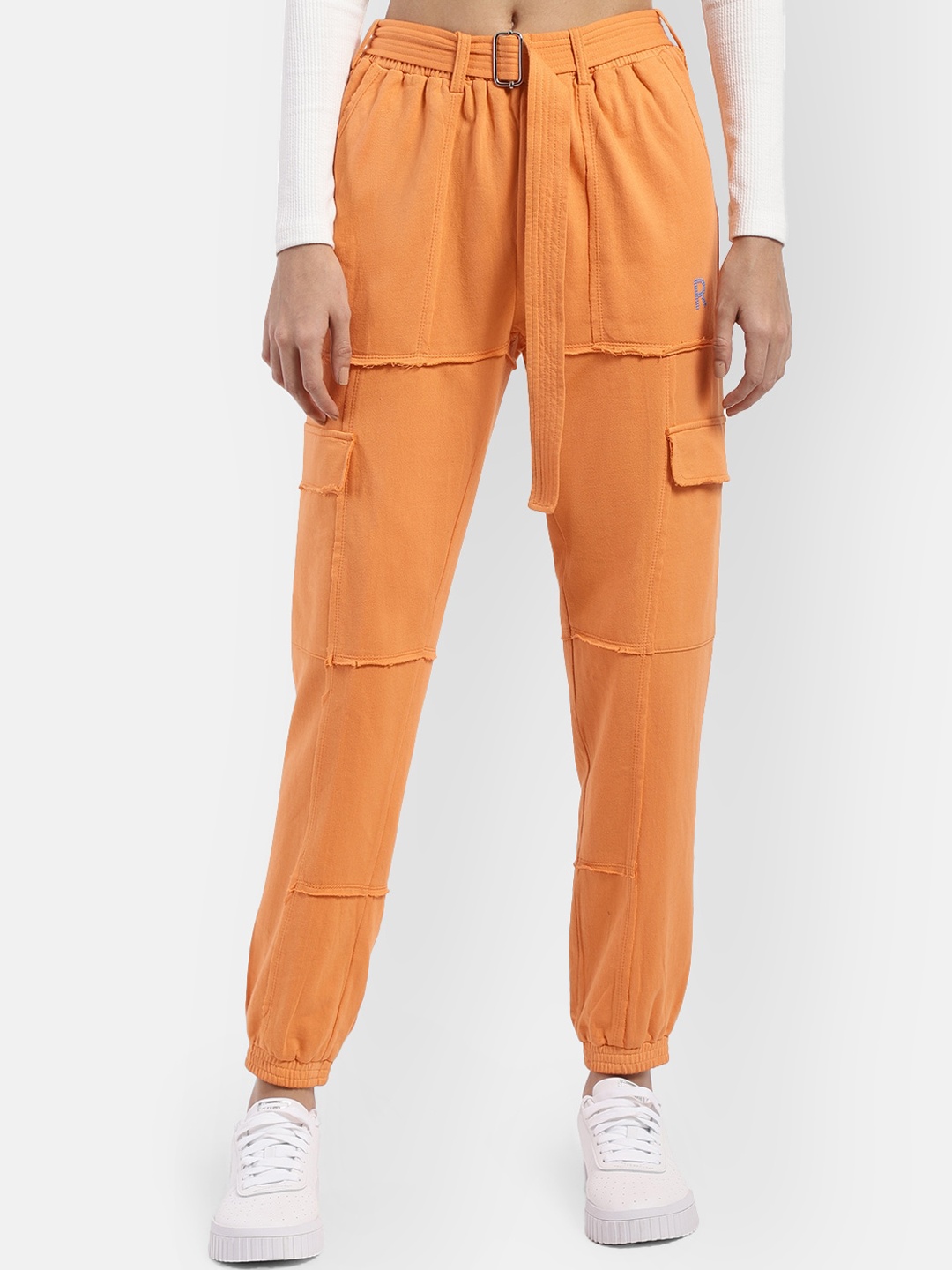 

R26 Women Orange Solid Cotton Joggers