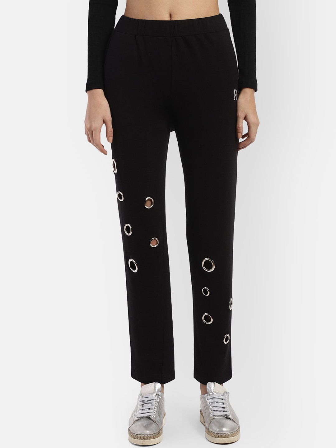 

R26 Women Black Patterned Cotton Track Pants
