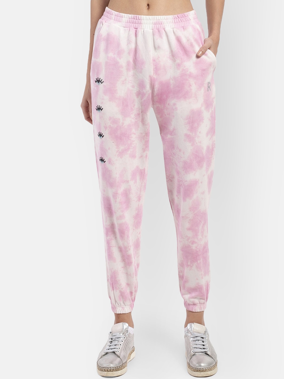 

R26 Women Pink & White Tie & Dye Printed Cotton Joggers