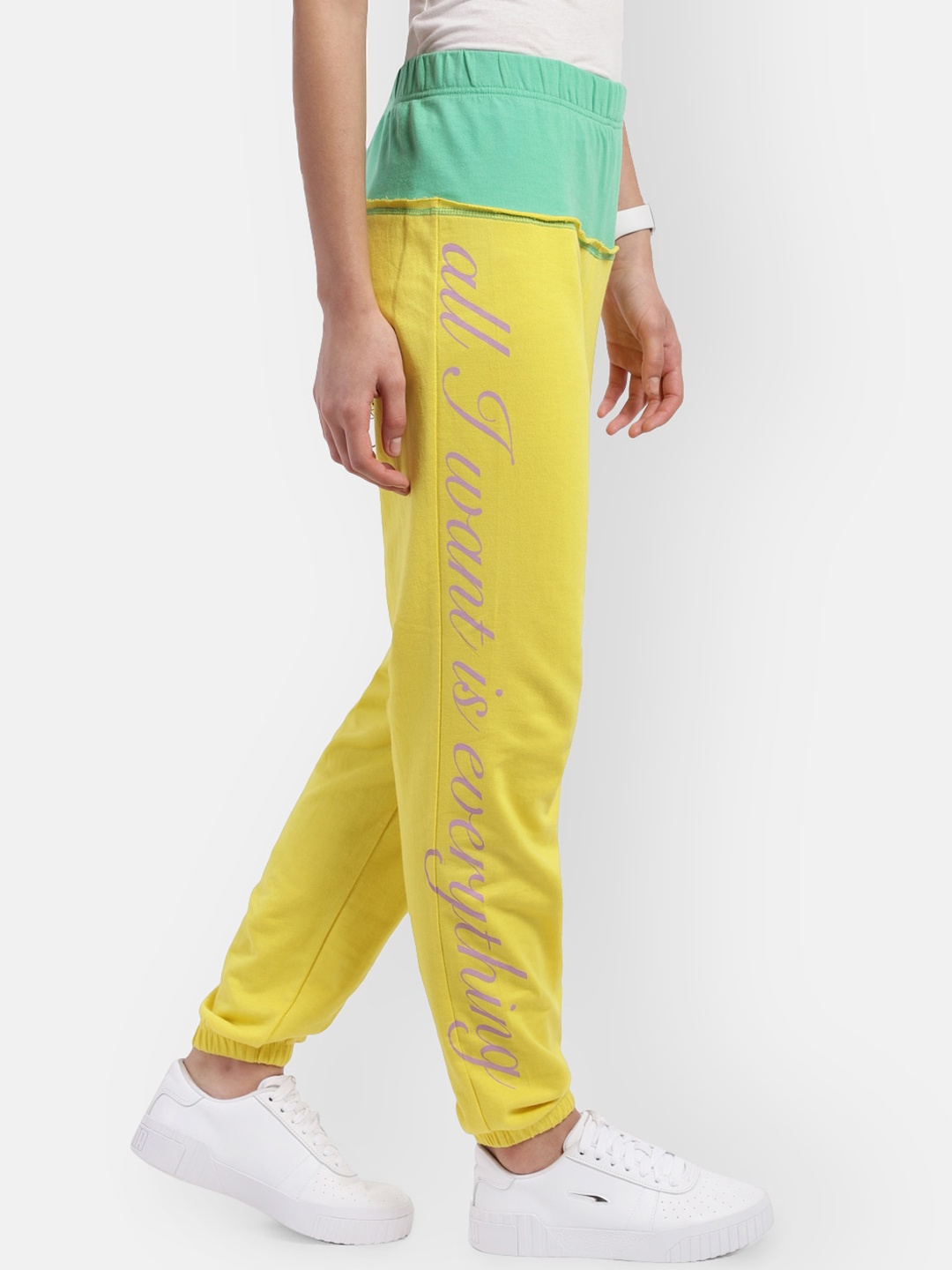 

R26 Women Yellow & Green Solid Cotton Joggers