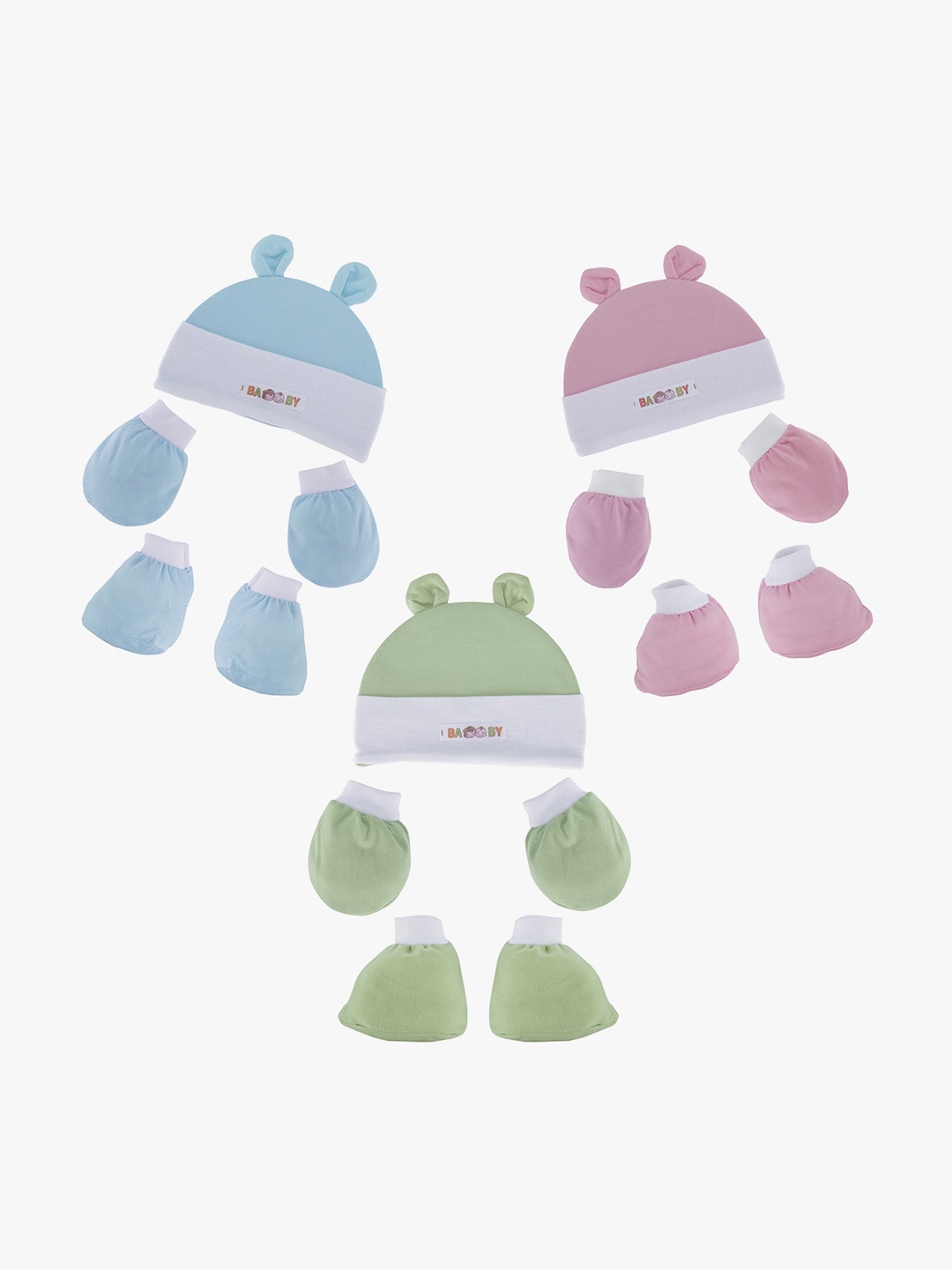 

POKORY Infants Blue & Green Pack of 3 Pure Cotton Apparel Set