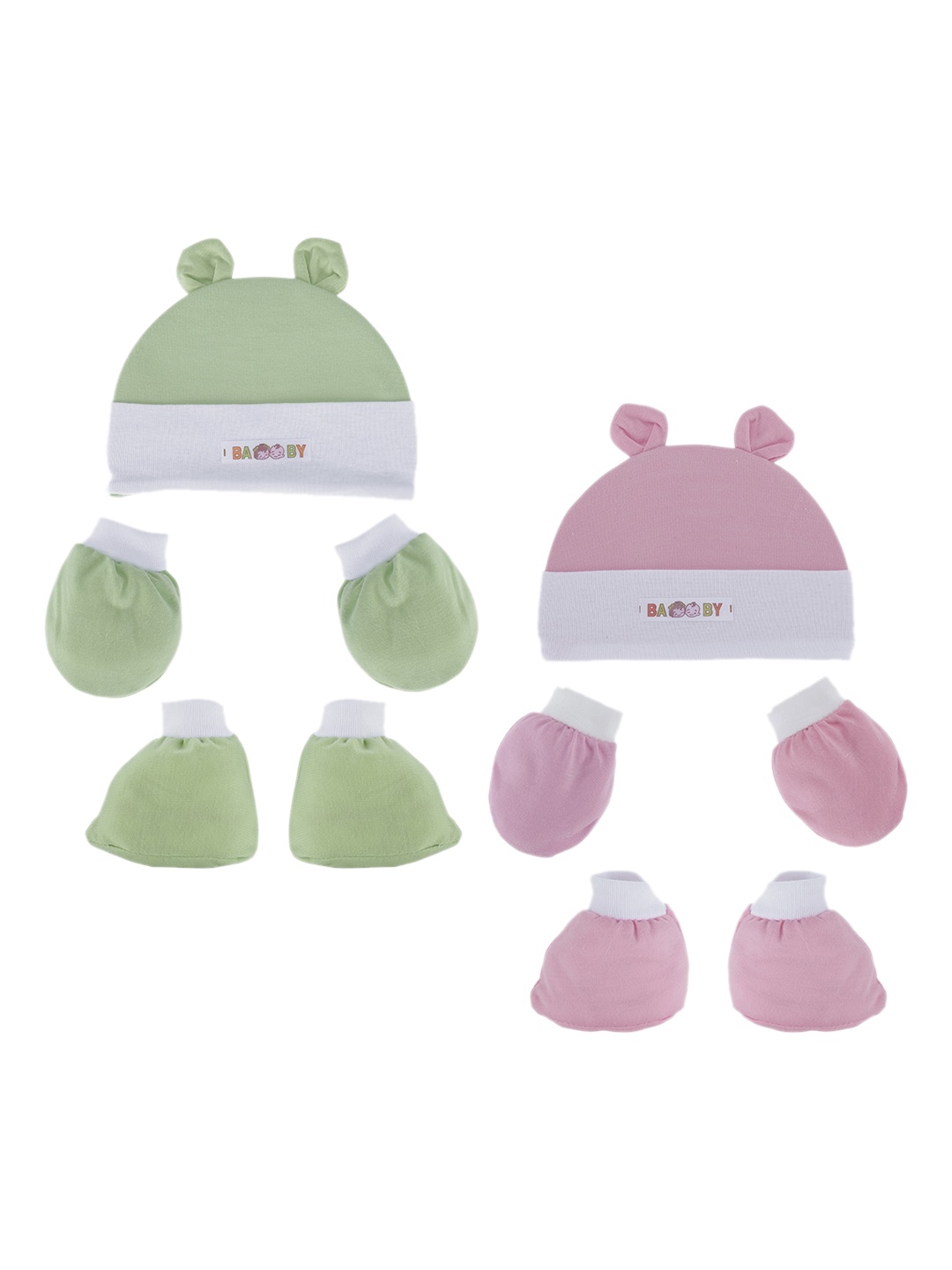 

POKORY Infants Green & Pink Pack of 2 Pure Cotton Apparel Set