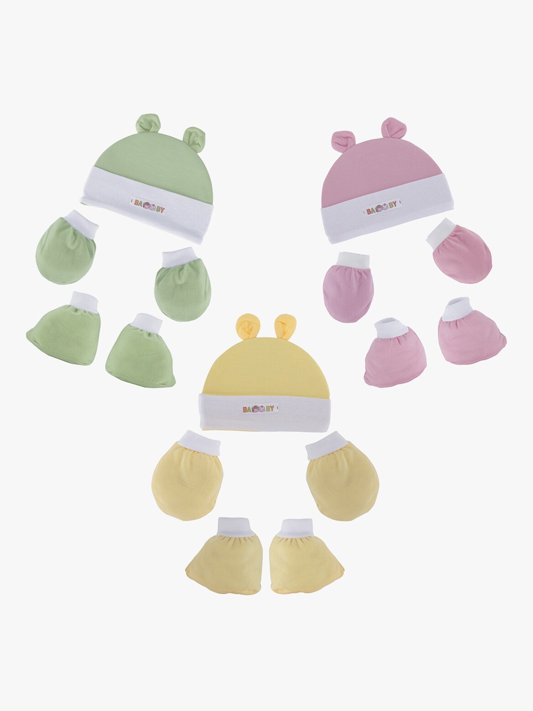 

POKORY Infants Pink & Yellow Pack of 3 Pure Cotton Apparel Set