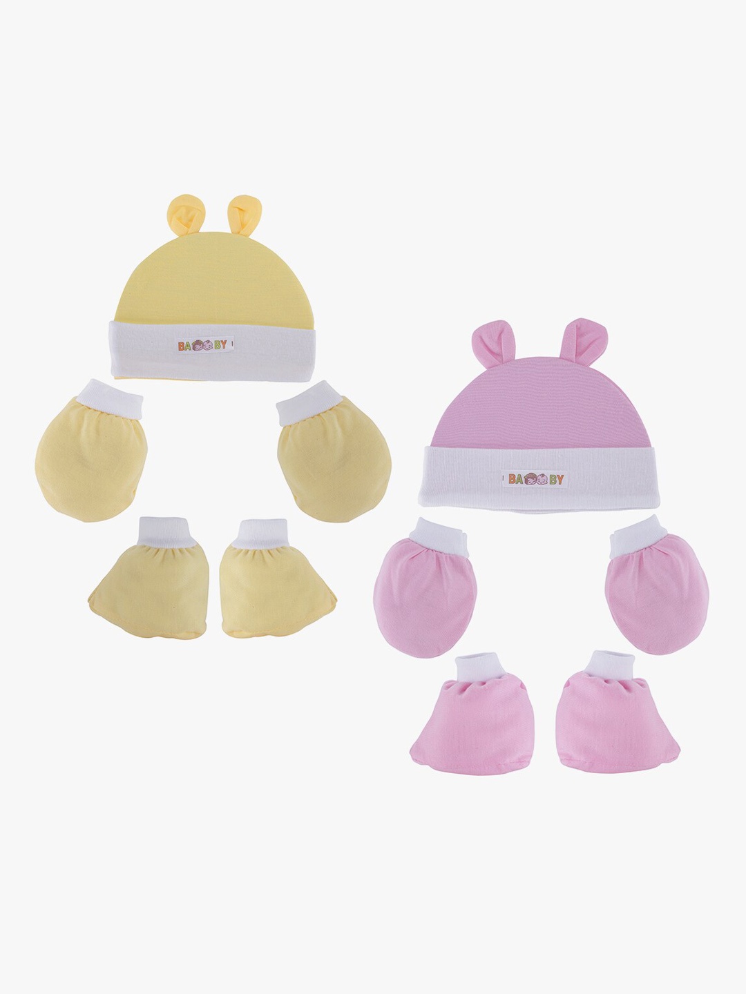 

POKORY Infants Pink & Yellow Pack of 2 Pure Cotton Apparel Set
