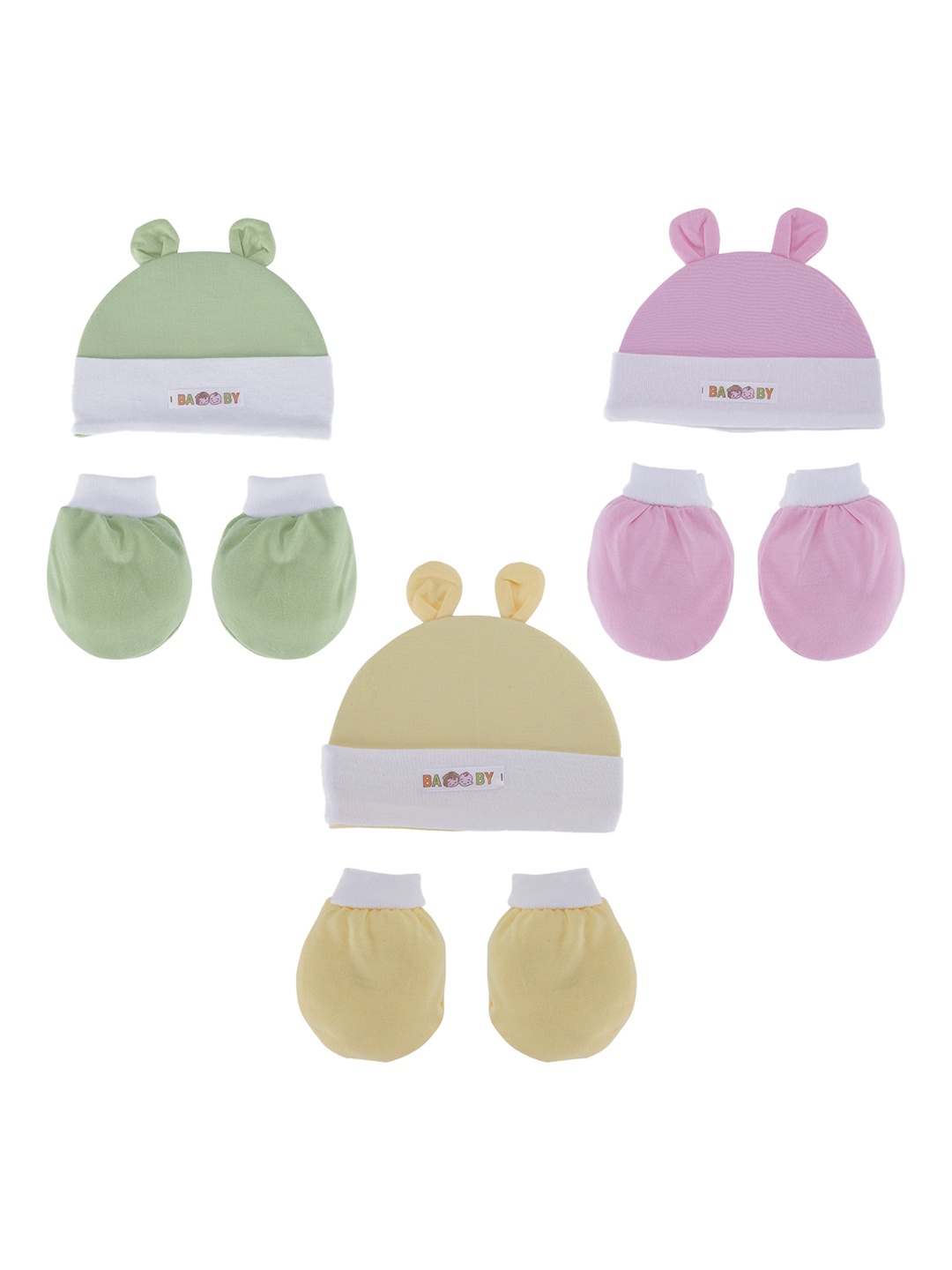 

POKORY Infants Pink & Yellow Pack of 3 Pure Cotton Apparel Set