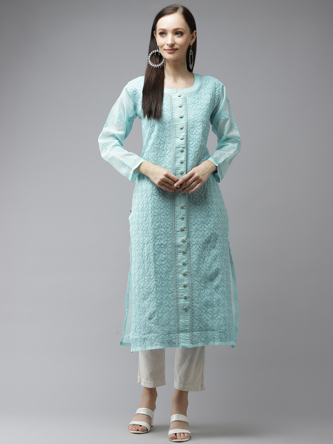 

ADA Women Blue & Blue Ethnic Motifs Embroidered Handloom Kurta