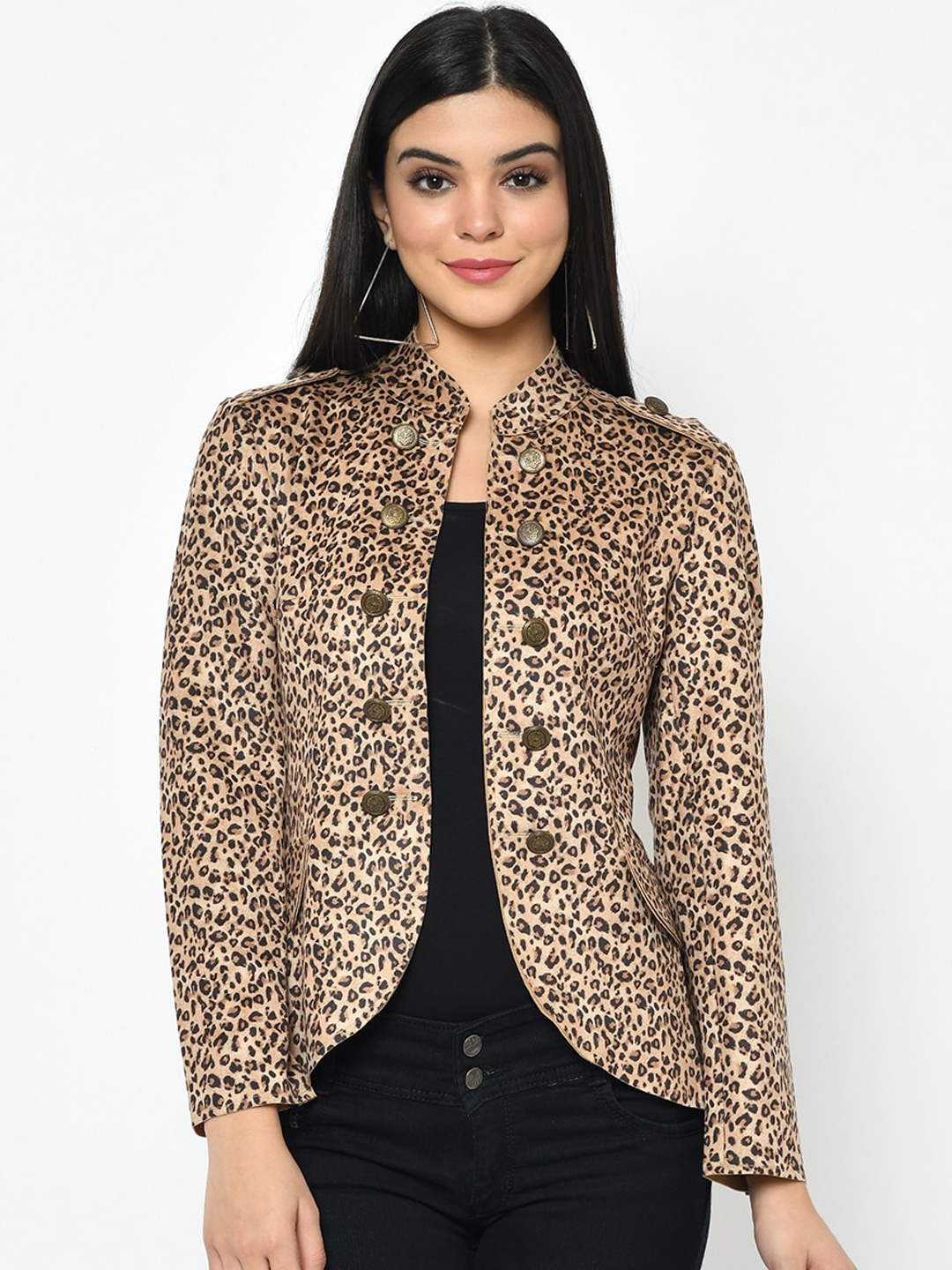 

Latin Quarters Women Beige Animal Print Tailored Jacket