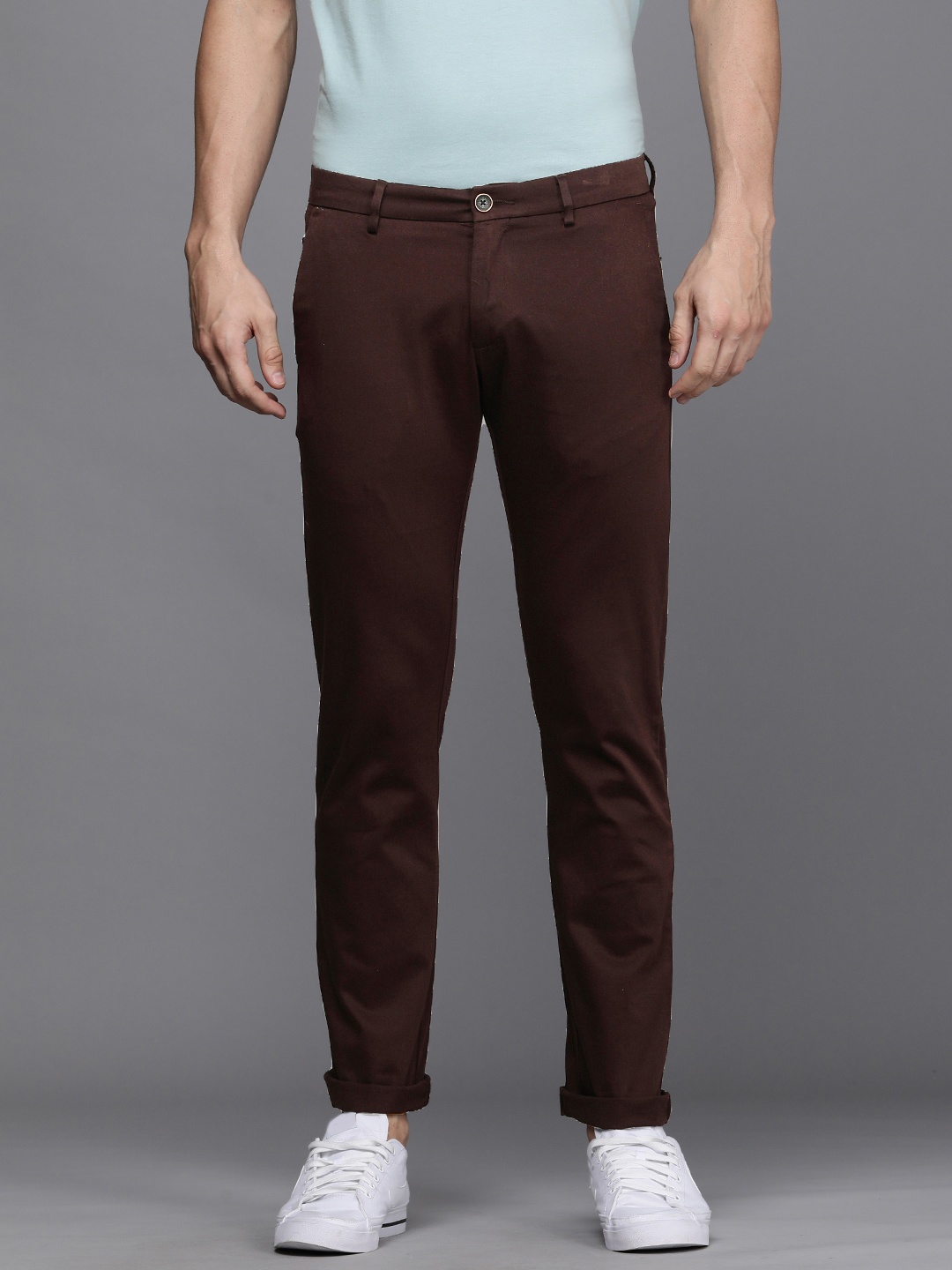 

Allen Solly Men Maroon Solid Slim Fit Trousers