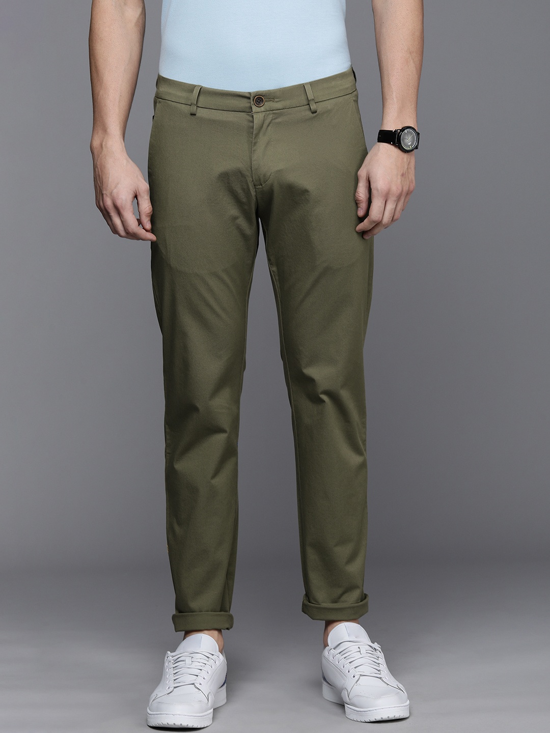 

Allen Solly Men Olive Green Slim Fit Trousers