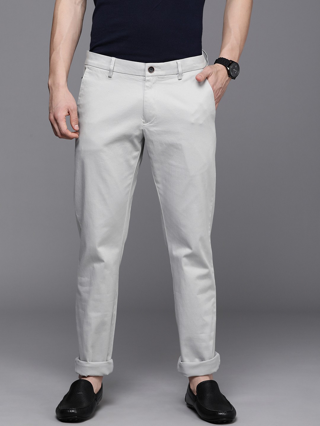 

Allen Solly Men Light Grey Slim Fit Regular Trousers