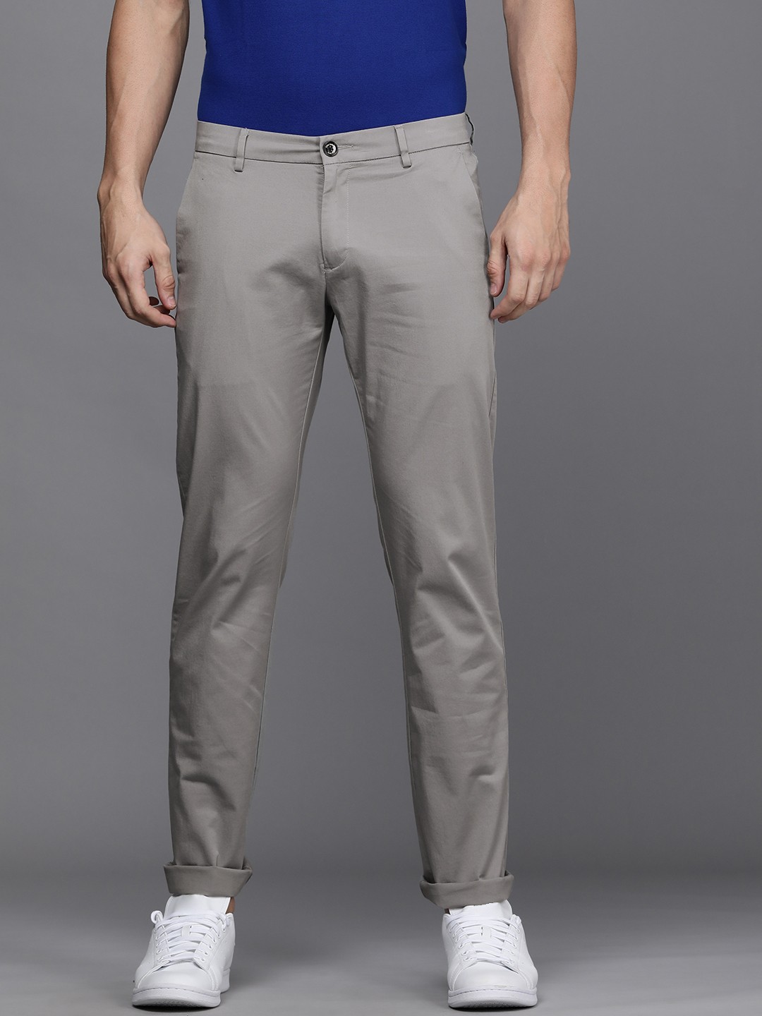 

Allen Solly Men Grey Solid Printed Slim Fit Trousers