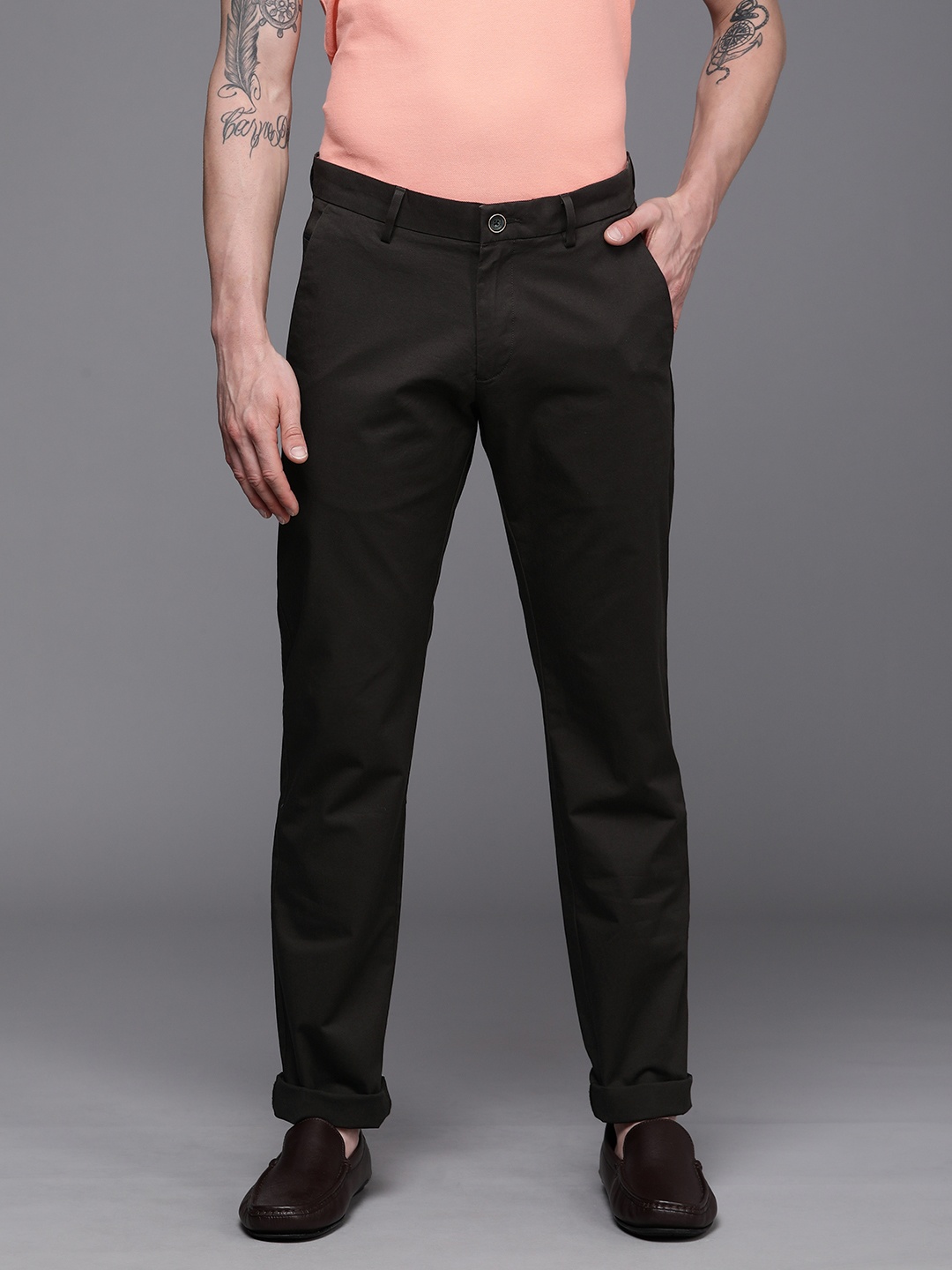 

Allen Solly Men Brown Solid Slim Fit Regular Trousers