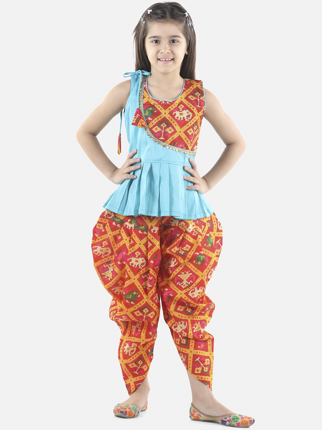 

BownBee Girls Blue Printed Regular Kurti with Dhoti Pants