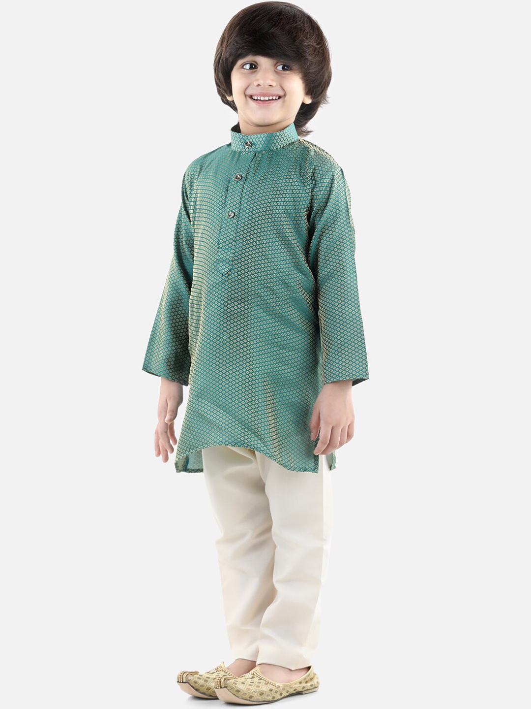

BownBee Boys Green Regular Jacquard Kurta with Pyjamas
