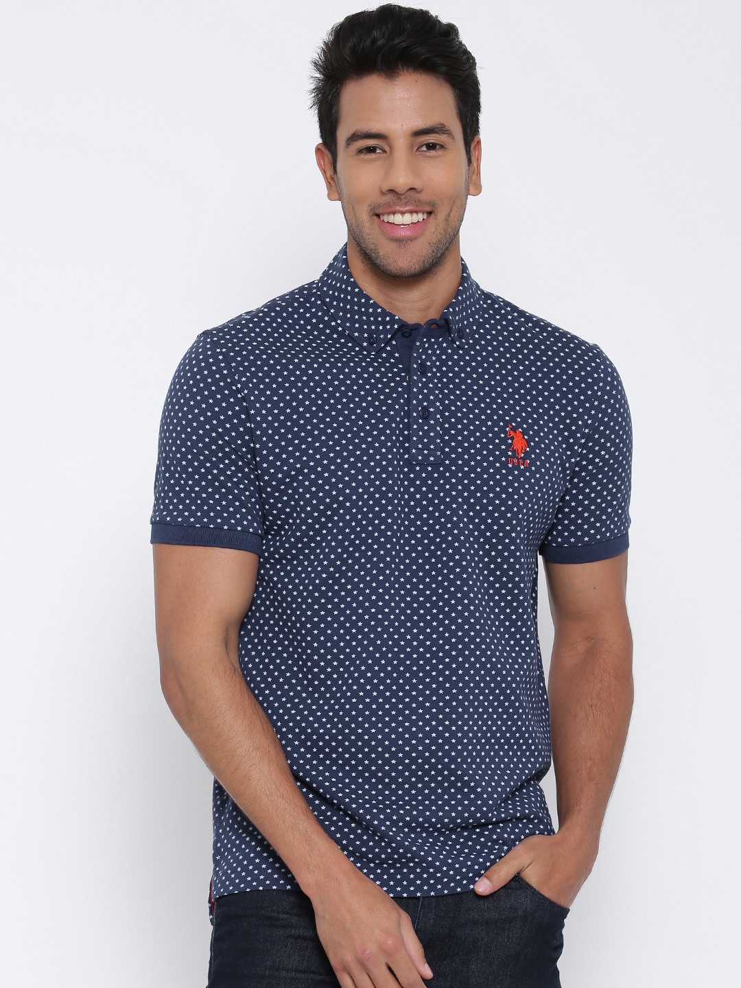 

U.S. Polo Assn. Men Navy Printed Polo T-Shirt, Blue