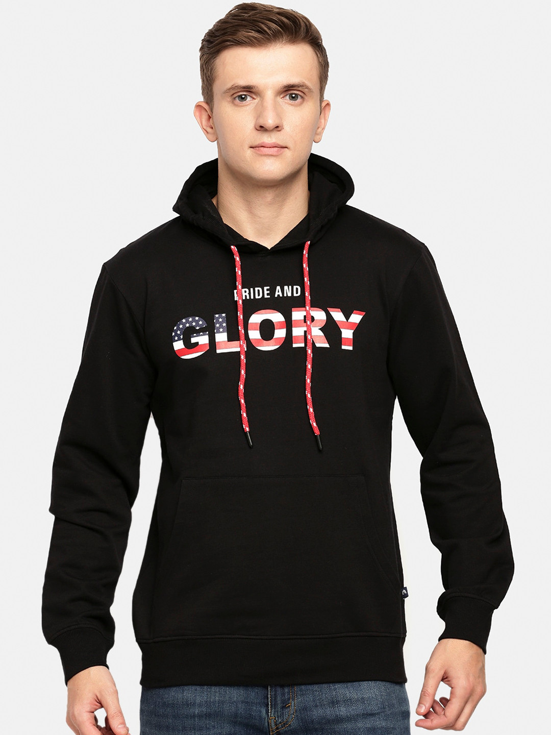 

Chennis Men Black Printed Hooded Pure Cotton Sweatshirt