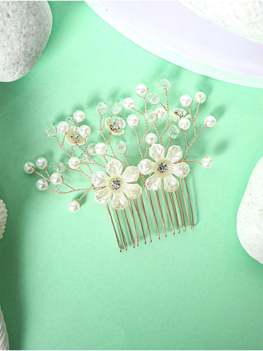 

Priyaasi Women White & Gold-Toned Pearls Crystal Gold Plated Hair Accessory