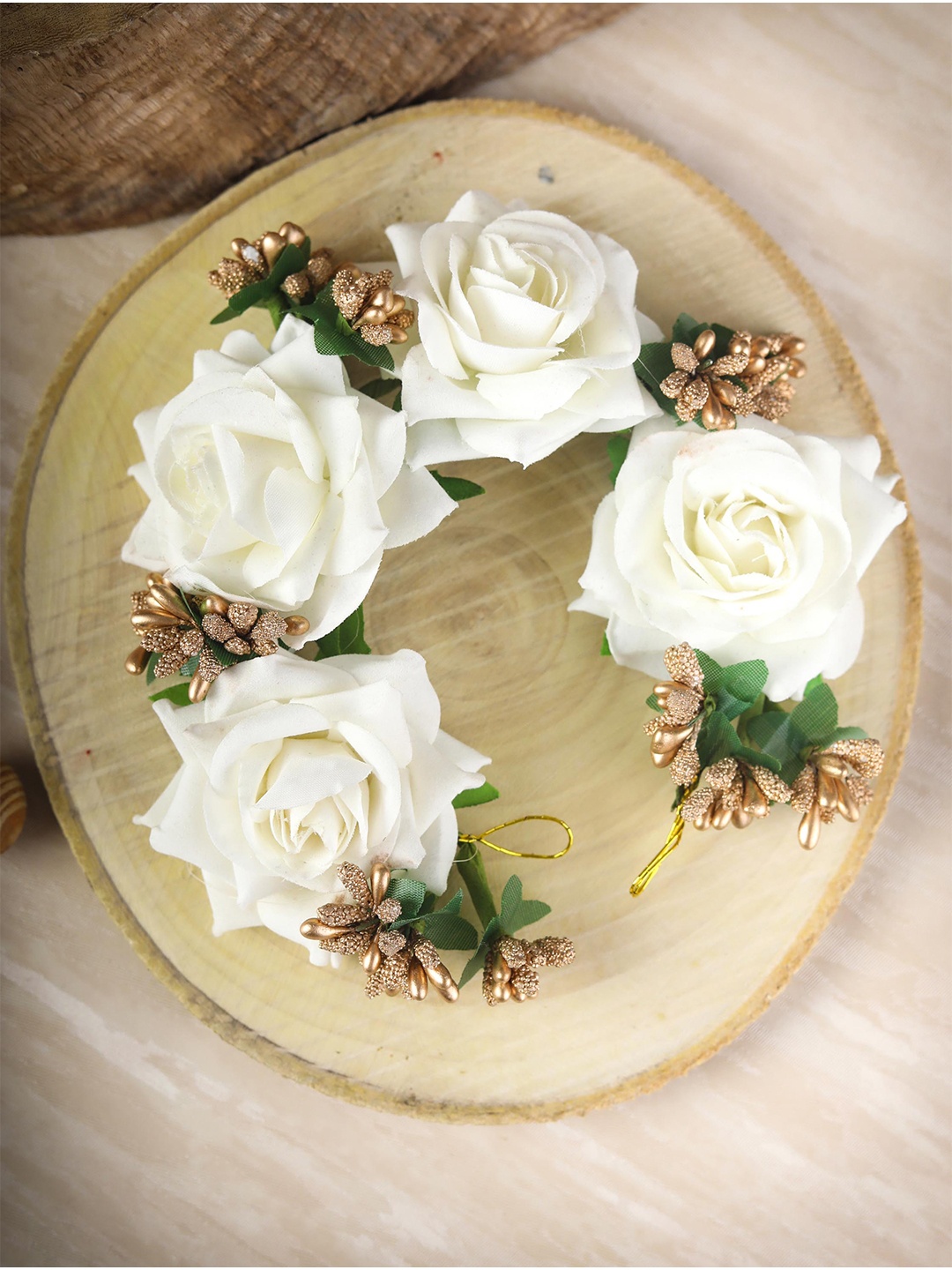 

Priyaasi Women White & Green Hair Bun Accessory