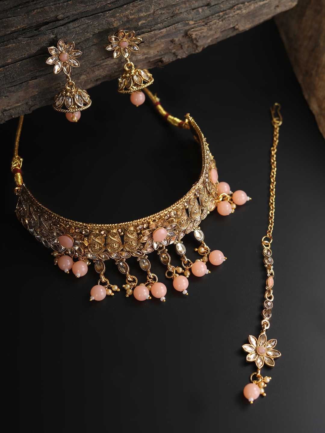 

Priyaasi Women Gold-Plated Pink Kundan Stone Studded Handcrafted Jewellery Set