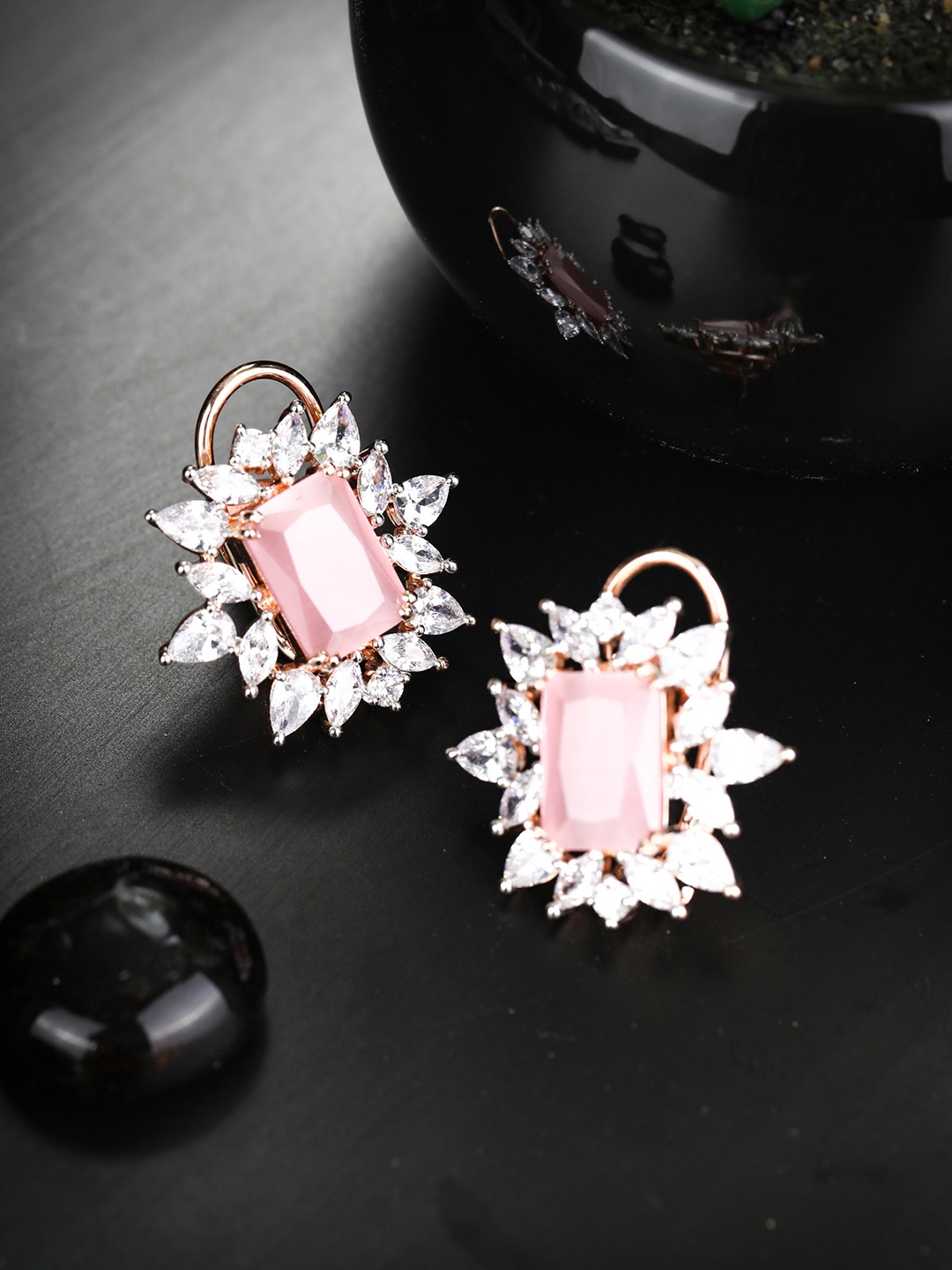 

Priyaasi Pink AD & CZ Studded Contemporary Studs Earrings