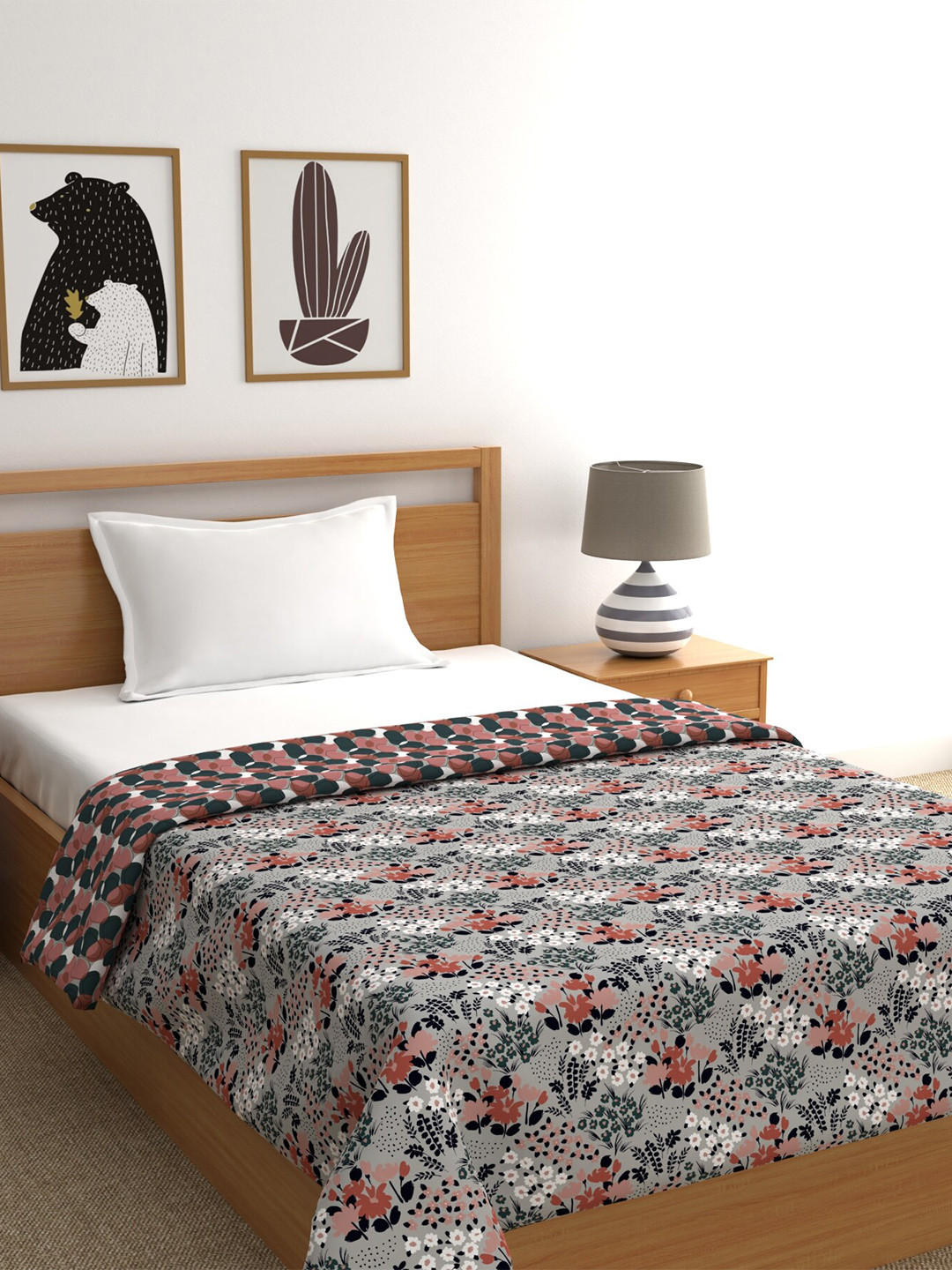 

Trident Maroon & Green Floral Microfiber AC Room Single Bed Dohar