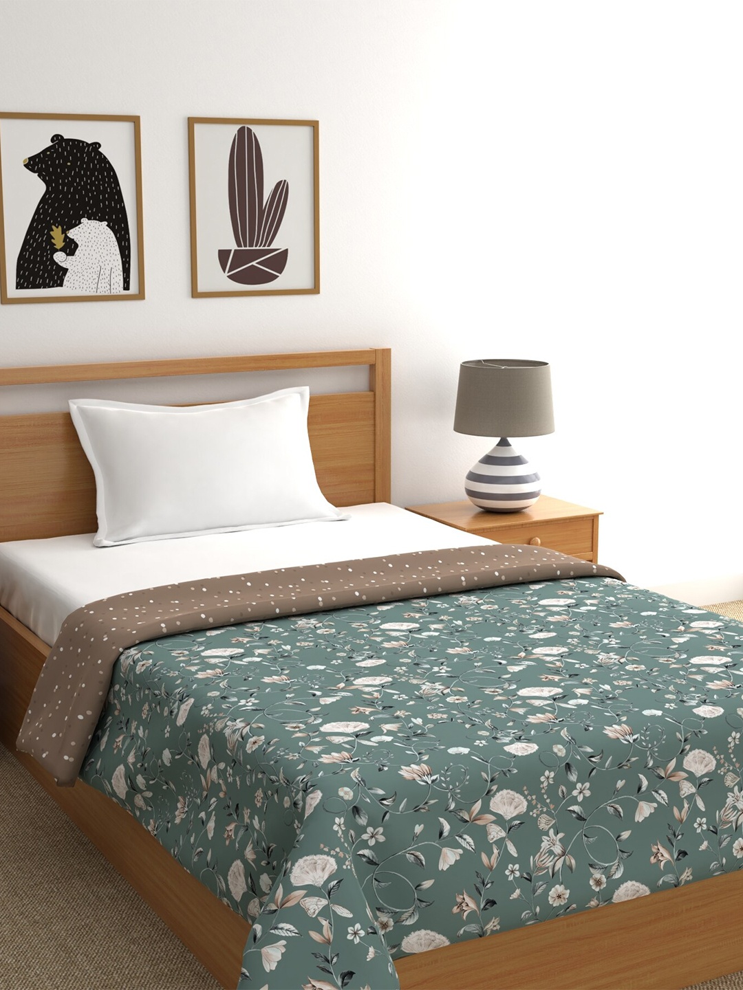 

MYTRIDENT Olive Green Floral Microfiber AC Room 90 GSM Single Bed Dohar
