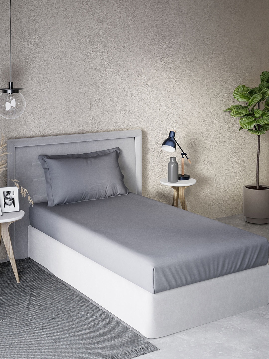 

DDecor Grey 180 TC Cotton Single Bedsheet with 1 Pillow Cover