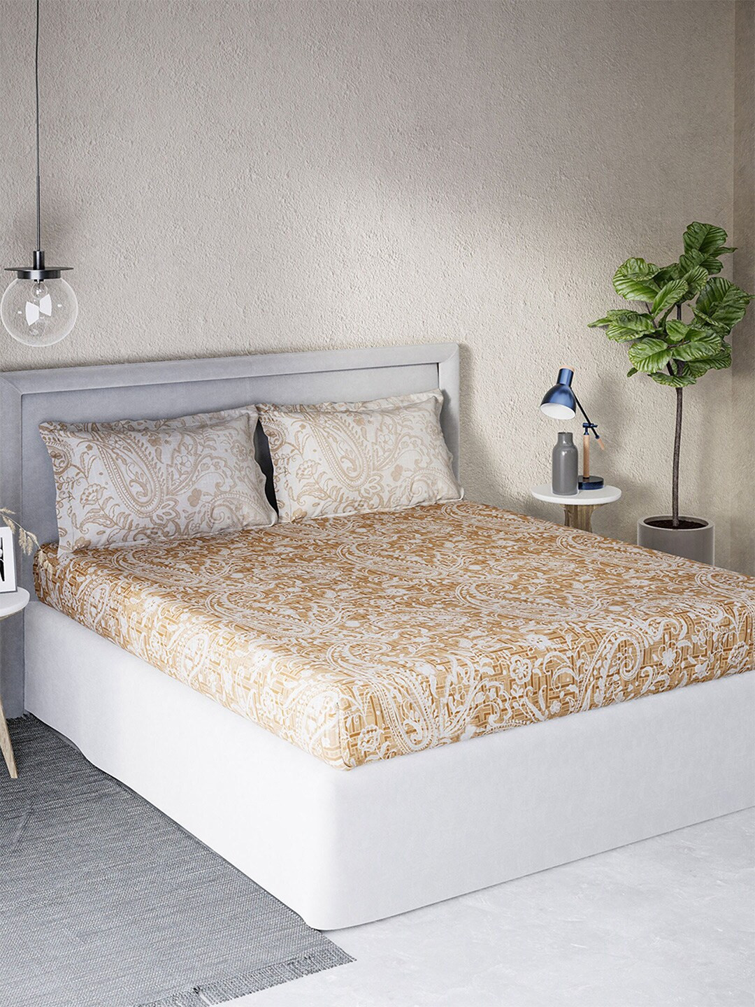 

DDecor Brown & White Ethnic Motifs 130 TC Cotton Queen Bedsheet with 2 Pillow Covers