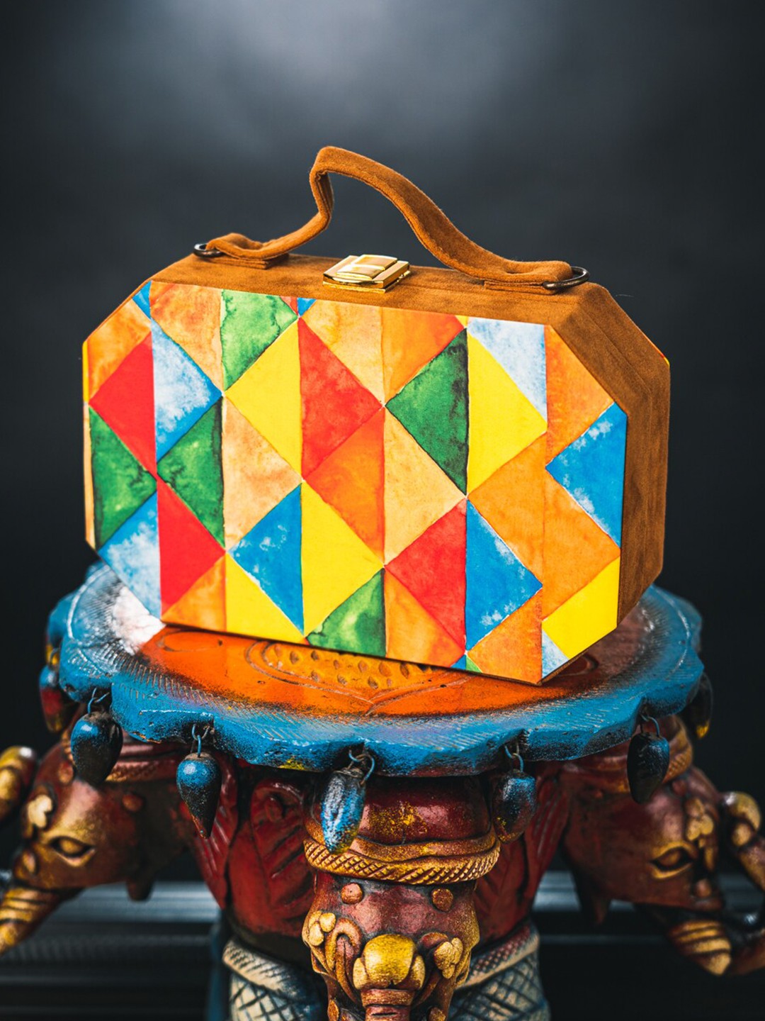 

NR By Nidhi Rathi Orange & Yellow Printed Box Clutch