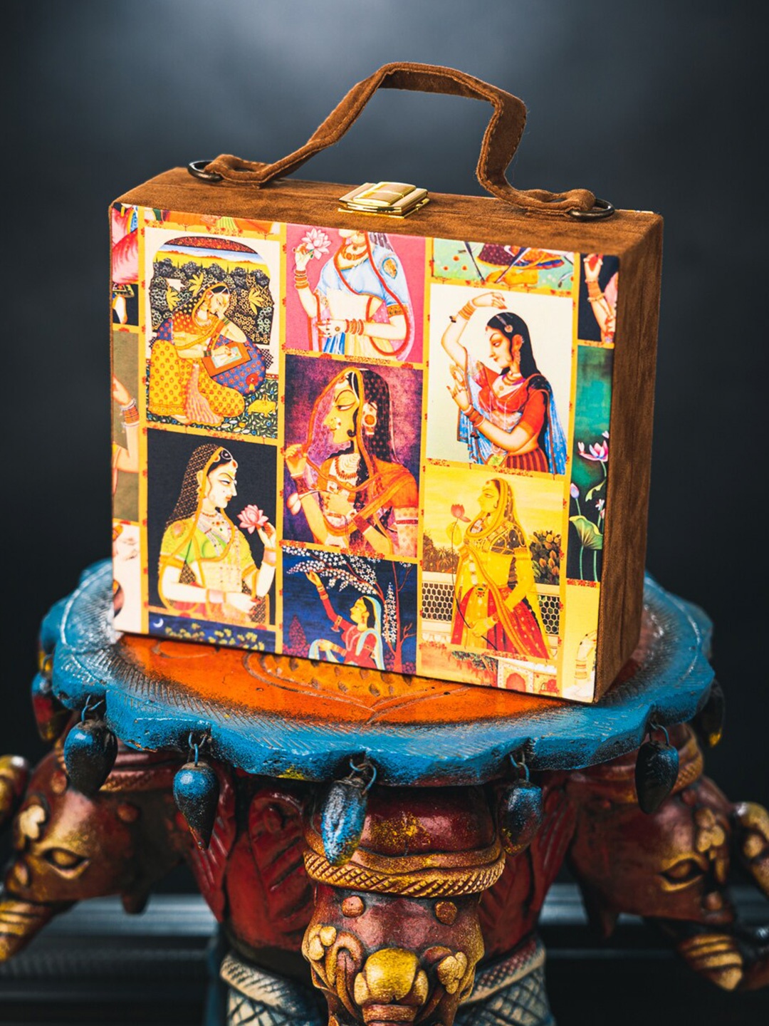 

NR By Nidhi Rathi Yellow & Red Printed Box Clutch