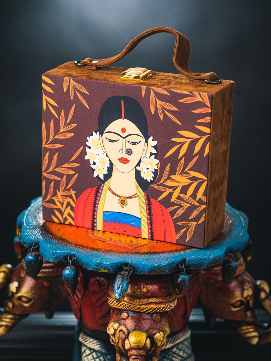 

NR By Nidhi Rathi Beige & Brown Printed Box Clutch