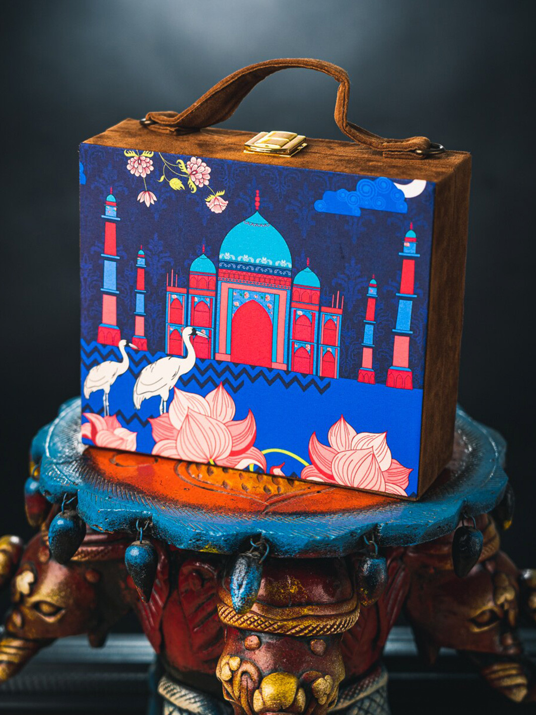 

NR By Nidhi Rathi Blue & Red Printed Box Clutch