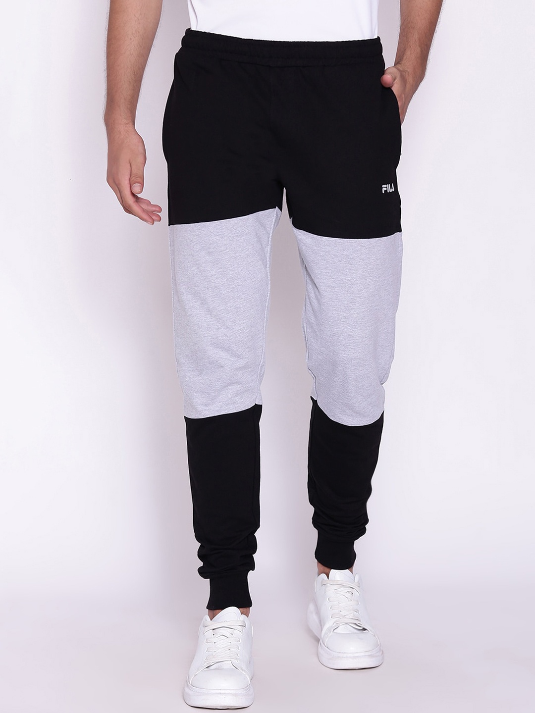 

FILA Men Black & Grey Colourblocked Pure Cotton Joggers