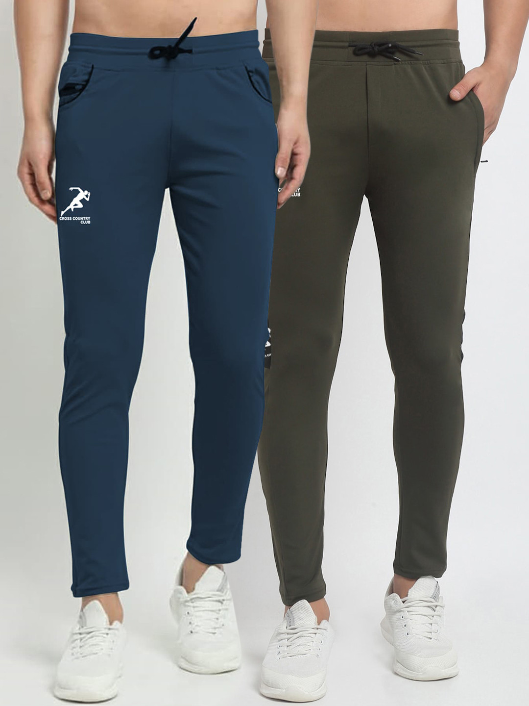 

GRACIT Men Olive & Navy Blue Set of 2 Solid Slim Fit Track Pants