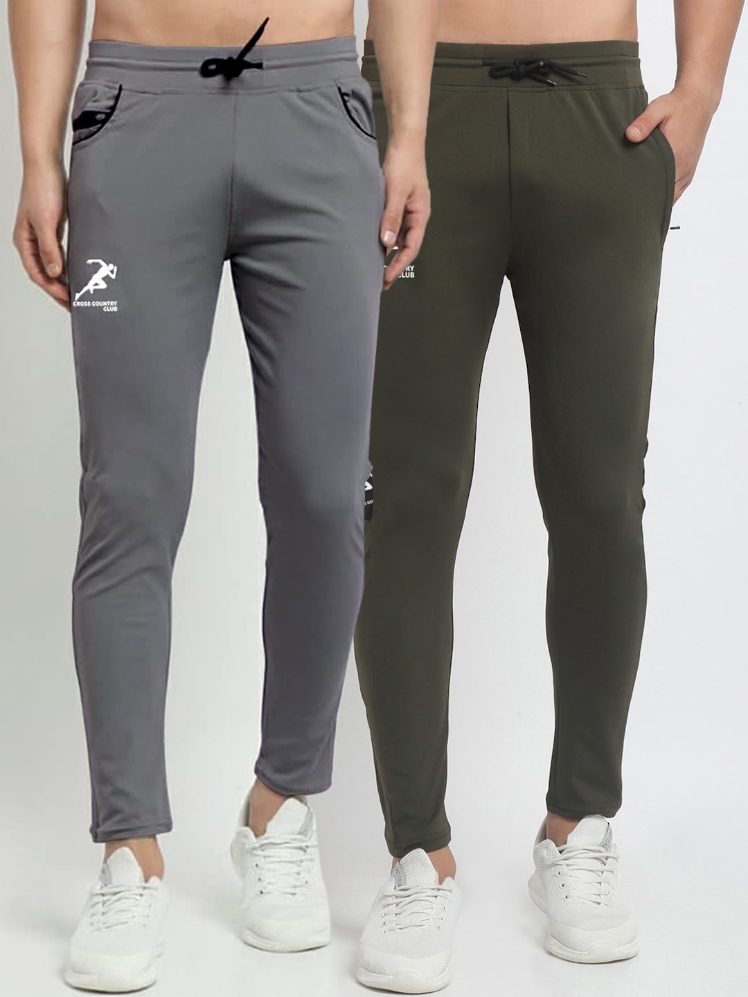 

GRACIT Men Grey & Olive Set of 2 Solid Slim Fit Track Pants